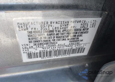2024 Nissan Sentra Sv Xtronic Cvt from USA, damaged, VIN 3N1AB8CV9RY354674